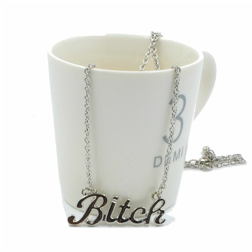 BITCH NECKLACE 1.5" Charm Pendant Gold Silver Tone Chain HIP HOP Trendy Fashion - Picture 5 of 10