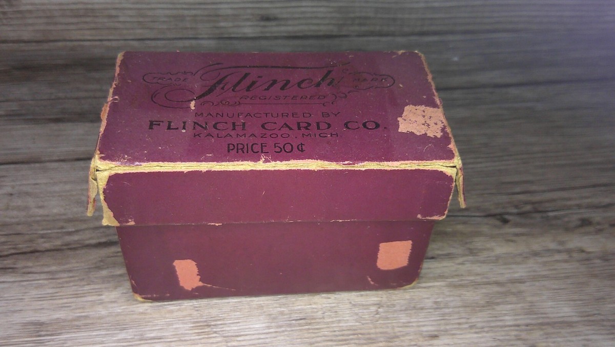 antique Flinch game cards in original box made in Kalamazoo