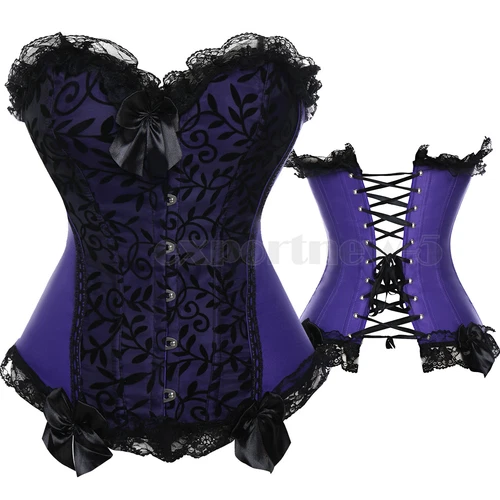 Retro Steampunk Gothic Corset Burlesque Lace Up Basque Top Bustier Waist Cincher - Picture 24 of 27