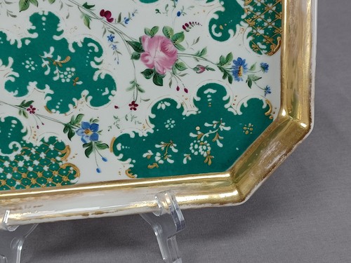 Old Paris Hand Painted Floral Green & Gold Scrollwork Tea Tray - Picture 6 of 14