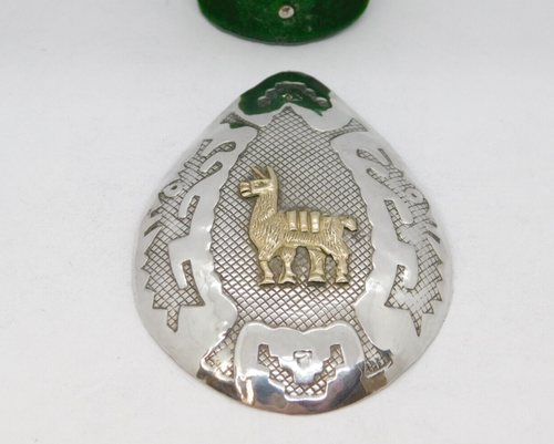 Sterling Silver & 18ct Gold Peruvian Llama Large Pendant Vintage c1970