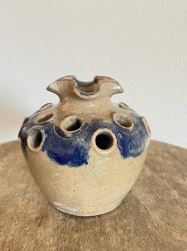 Early Hilton Pottery Frog Vase Two Toned Cobalt Catawba NC North Carolina - Picture 4 of 10