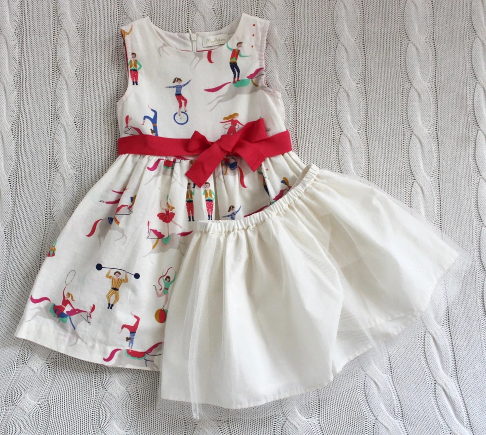 Vestido MINI BODEN Estampado Circo Lino Algodón con Falda Debajo Petti, Talla 3 - 4 Foto 3 de 4