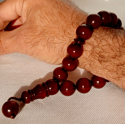 Very Rare Ottoman Damari Faturan Cherry Amber Bakelite Islamic Prayer Beads 45gr - Picture 15 of 22