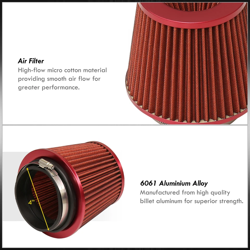 Universal 4" Inlet Aluminum Mesh Cold Short Ram Induction Air Intake Filter Red - Image 2 of 4