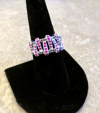 .925 Sterling Silver 5.3g Womens RING Size 8 Pink Green Quartz Thailand Beauty