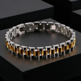 Men's Silver Gold Plated Stainless Steel Wristband Link Chain Bracelet 8.66inch