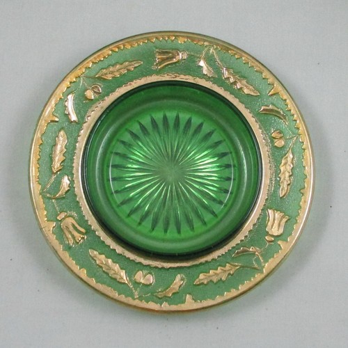 EAPG US GLASS #15065 DELAWARE GREEN WITH GOLD GLASS COVERED BUTTER - Picture 4 of 6