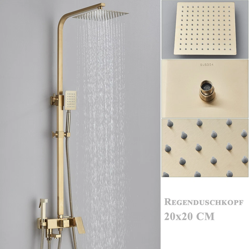 Gold Duscharmatur Duschset Regendusche Duschsystem Mischbatterie mit Handbrause - Bild 3 von 4