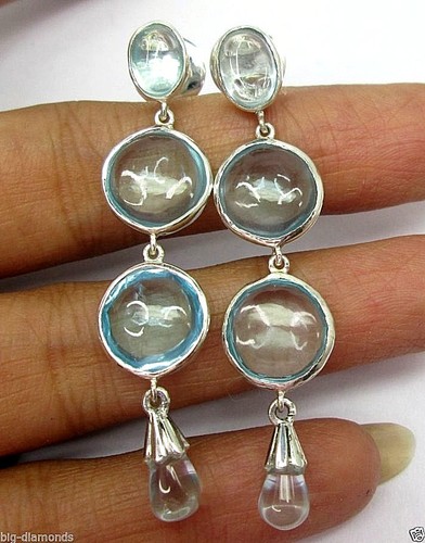 Beautiful Different Fancy Shape Blue Topaz Dangling Silver 925 Earring - Picture 2 of 9