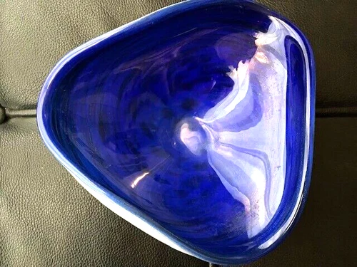 BEAUTIFUL VINTAGE Mid Century Murano Art Glass Bowl Ashtray Sculpture Blue White