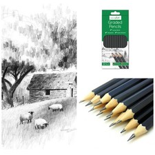 12 Sketching Artist Pencils For Drawing Kids Learn Graded Pencil 6B - 6H Sketch 