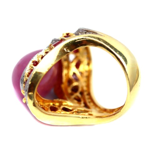 Gemstone 10x14 MM. Pink - Red Ruby & White Zircon Jewelry Ring 925 Silver Size 6 - Picture 3 of 4