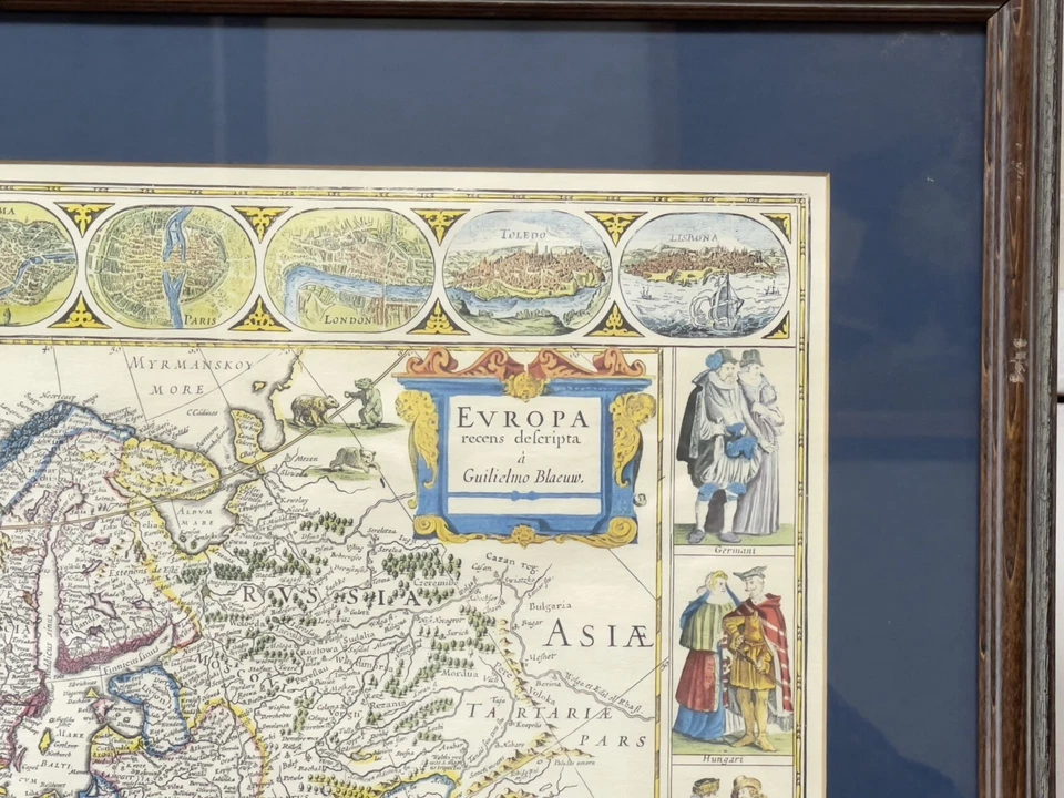 Guilielmo Mapa Azul EVROPA recens delcripta reimpresión 20”x15” Marco Mate 26x21 Foto 4 de 4