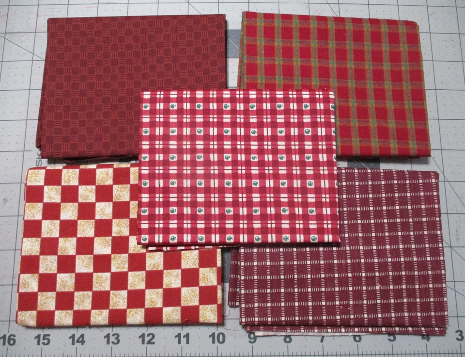 Paquete de 5 cuartos de grasa tela acolchada de algodón con diseño geométrico Country rojo Foto 2 de 2