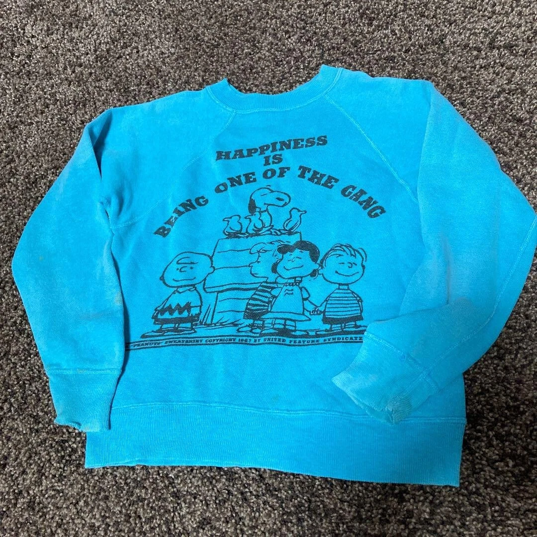 Peanuts Blue Sweatshirts Vintage 60s Mayo Spruce SPRUCE Kids Size M
