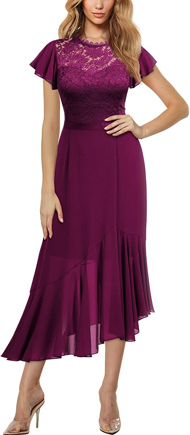 Miusol Women's Elegant Ruffle Style Floral Lace Bridesmaid Party Maxi Dress  | eBay