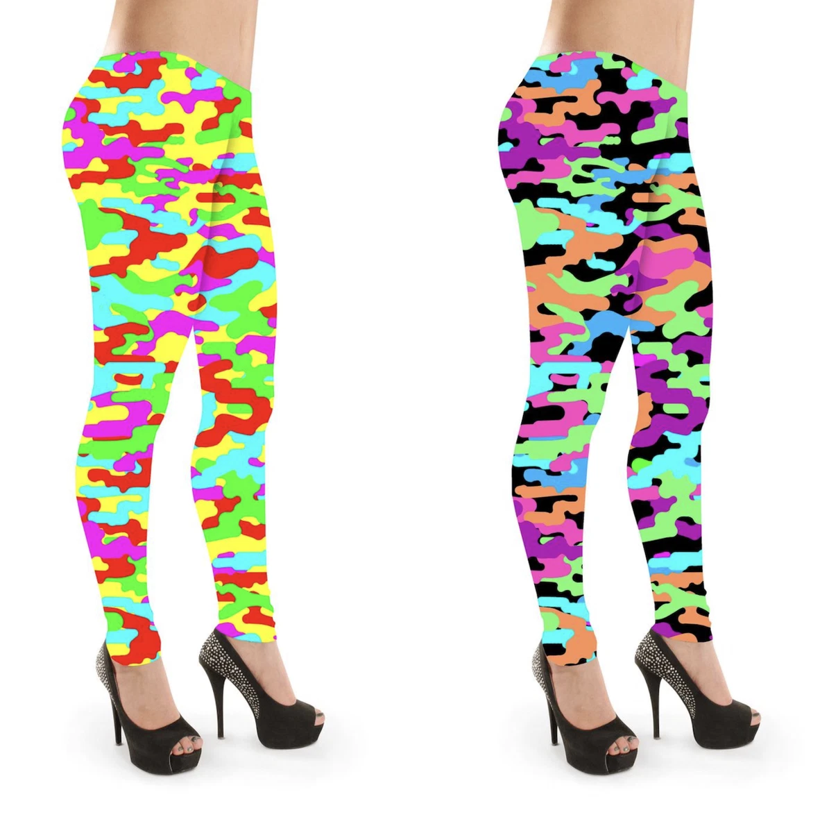 Funky Bright Colourful Neon Camo Camouflage Print Leggings Alternative  Fashion