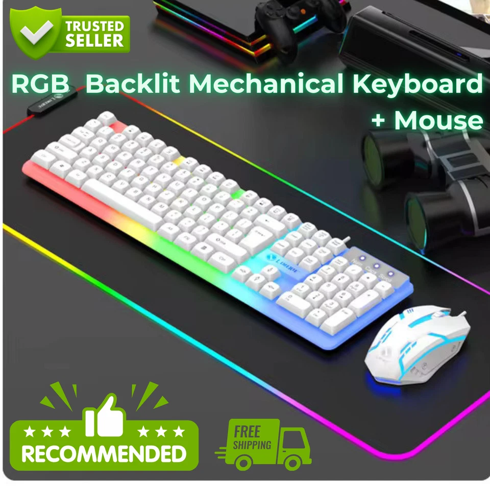 RGB LED Gaming Keyboard and Mouse Wired 7 Colour Illuminated Backlit Keyboard - Image 2 of 4
