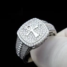 3CT Round Cut Real Moissanite Men's Jesus Cross Ring White Gold Plated Silver