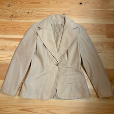 Women's Beige Solid Lined Short Blazer Jacket, Single-Button, Lapel, S/M