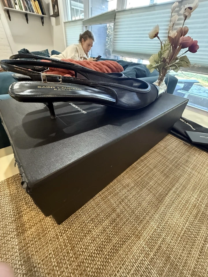 YSL Size 42 Oxalis 30 Kitten Heel Slingback Pumps black - Image 2 of 4