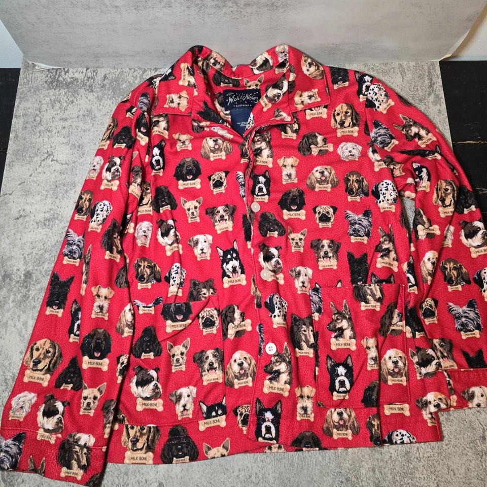 Conjunto de pijama Nick & Nora 2 peças calça e top vermelho osso de leite cachorros tamanho 8 médio  - Imagem 4 de 4