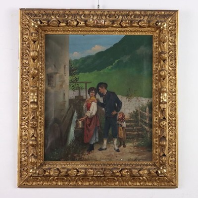 Antikes Gemälde Signiert Achille Brusomini Maccari Balzszene XIX Jhd 