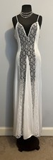 VTG Satin Maxi Full Sweep Sheer Lace Bias Sweetheart Plunge Bridal Med Glam Rare