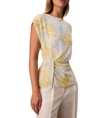 Calvin Klein Women's Chiffon Printed Twist Front Blouse Top, XS