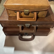 Lot of 3 Vintage Cassette Tape Storage Briefcases  Brown Faux Leather
