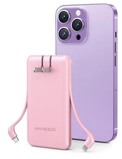 Miisso Ultra Slim 10000mAh Power Bank Built-in Cables and Foldable AC Wall Plug