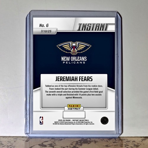 Jeremiah Fears Rookie 2025-26 Panini NBA #6 Card New Orleans Pelicans PreSale - Bild 2 von 2