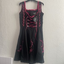 Gaudi Leathers Dress 44 US 14 Black Pink Ribbon Lace Dirndl Dress Corset NEW