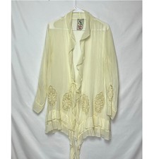 Johnny Was Women's Small Cream Sheer Long Sleeve Kimono Boho Chic