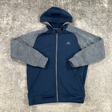 Adidas Hoodie Sweatshirt Mens Large L Blue Grey Full Zip Climawarm Three Stripe