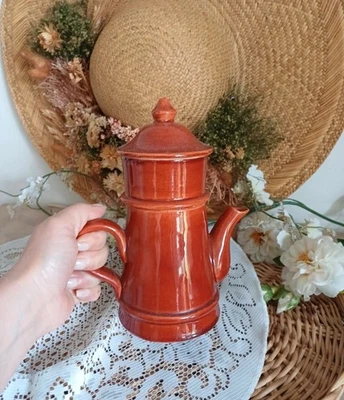 Cafetière ancienne / Verseuse en céramique émaillé marron brique - Style Vintage - Photo 1/4