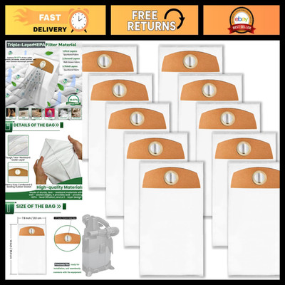 10 Pack Wet/Dry Fleece Dust Bags for Cordless 1.6 Gallon Vacuum Cleaner - HEPA R