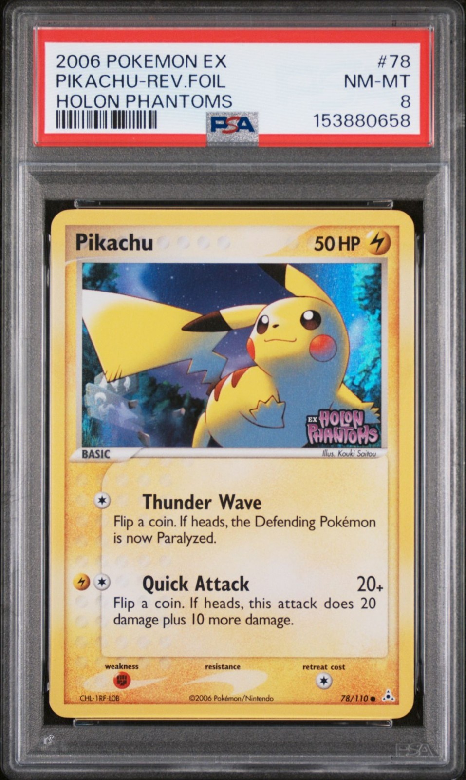 Pokemon Pikachu 78/110 Reverse Holo Stamped ex Holo Phantoms PSA 8 NM-MT