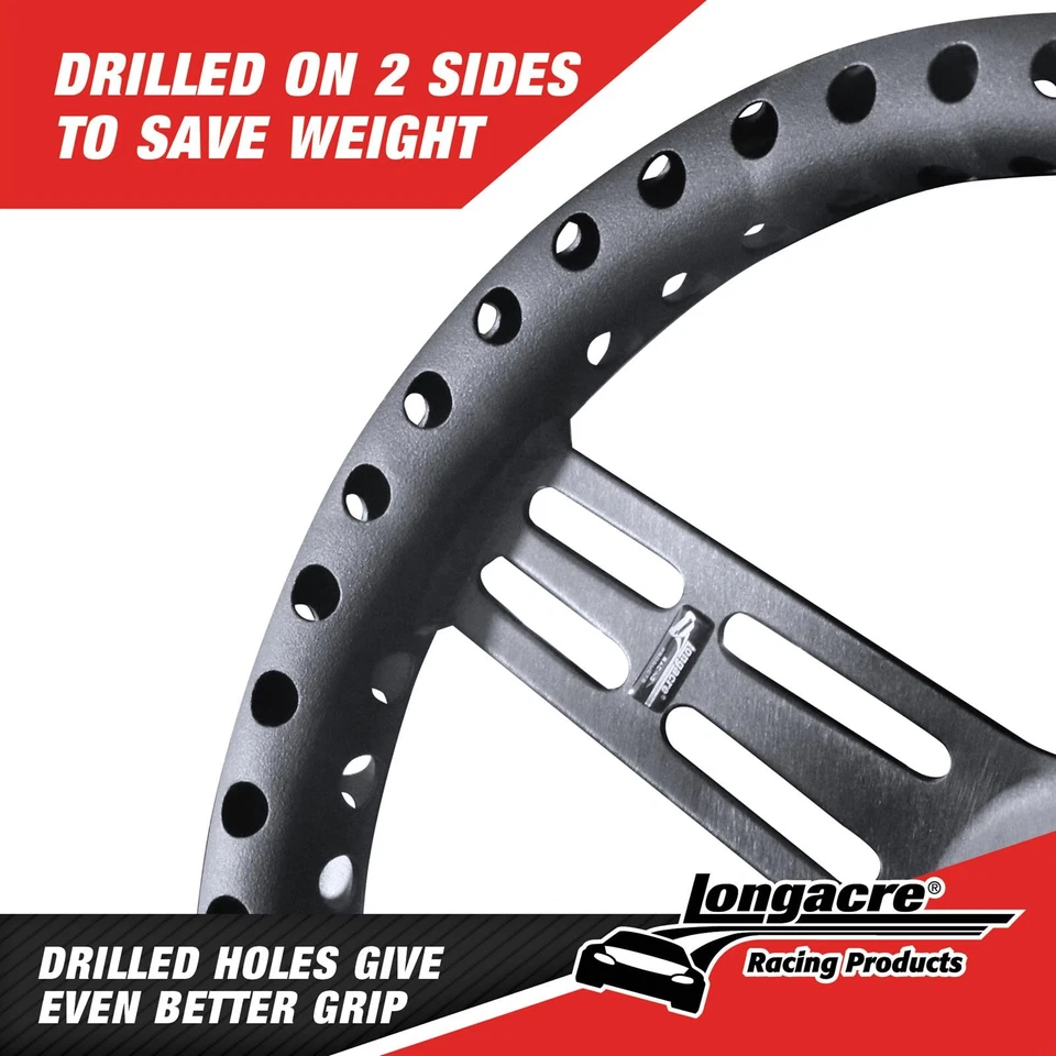 Volante Longacre® 52-56833 14" aluminio perforado negro, plato ligero Foto 4 de 4