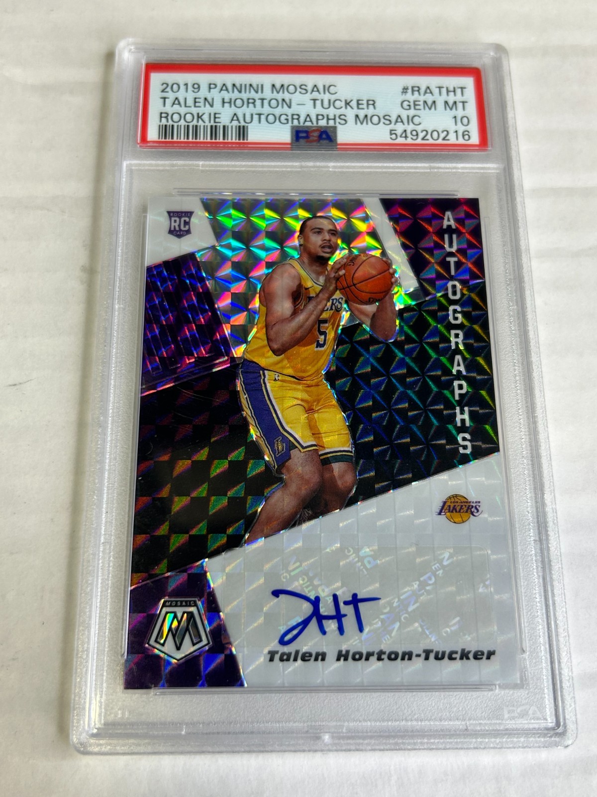2019-20 Panini Mosaic Talen Horton-Tucker Silver Rookie Auto PSA 10 (16) E6