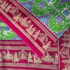 Sanskriti Vintage Saree Green Pure Cotton Kat Printed Peacock Sari 5 Yd Fabric