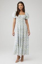 ASTR Florentina Dress Medium Cream Blue Floral Sleeveless Elegant Summer Dress