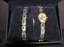 LADIES ROJAS WRIST WATCH & BRACELET SET - GOLD & SILVER TONE- BOXED - WORKING OK