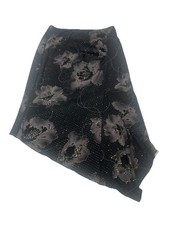 Y2K Asymmetrical Black Skirt Floral Metallic Dark Fairy XS Whimsigoth Stretch