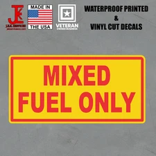 Mixed Fuel Only Sticker Decal - Warning Label for Gas Cans, Cars, Lawn Equipment