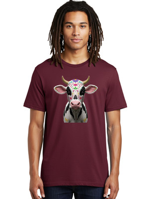 Sugar-Skull-Cow Mens Graphic Tee, 100% Cotton, Casual Summer Wear