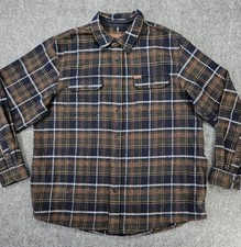 Orvis Men's XL Brown  Navy Spread Collar Thick Flannel Shirt Jacket w/ Pockets