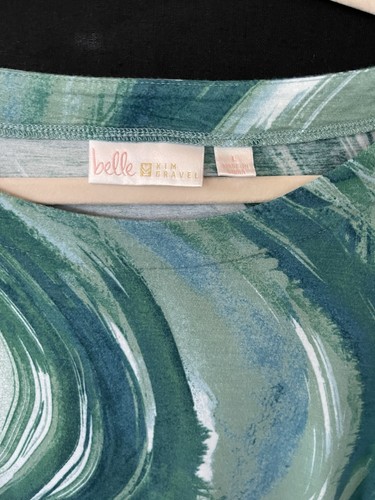 Belle by Kim Gravel Women's Abstract Print 3/4-Sleeve Knit Top Teal Size Large - Picture 3 of 4