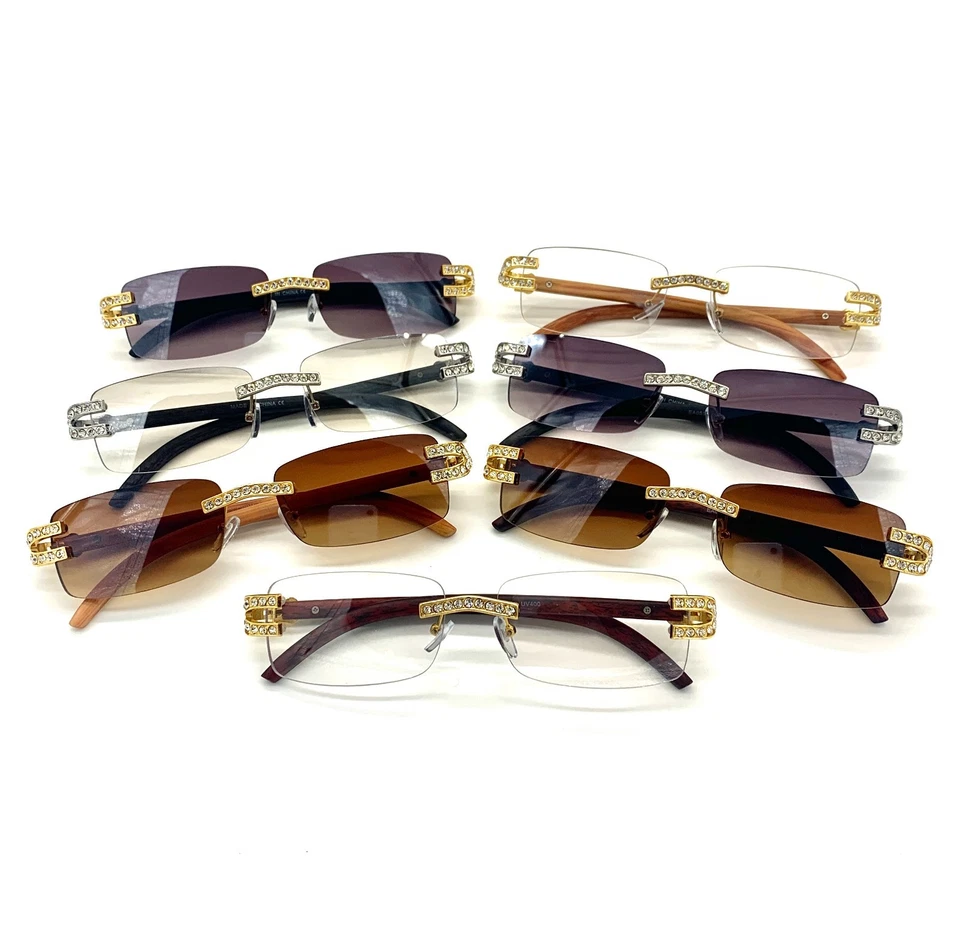 Gafas de sol/tonos hiphop con marco de madera Diamond Buffs vintage ICED-OUT Foto 4 de 4